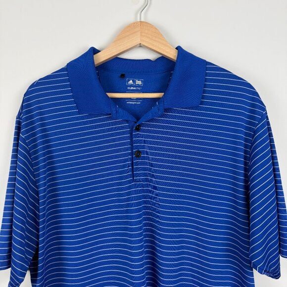 Men's Addidas Climalite Royal Blue Striped Golf Polo, Size L - Picture 2 of 8